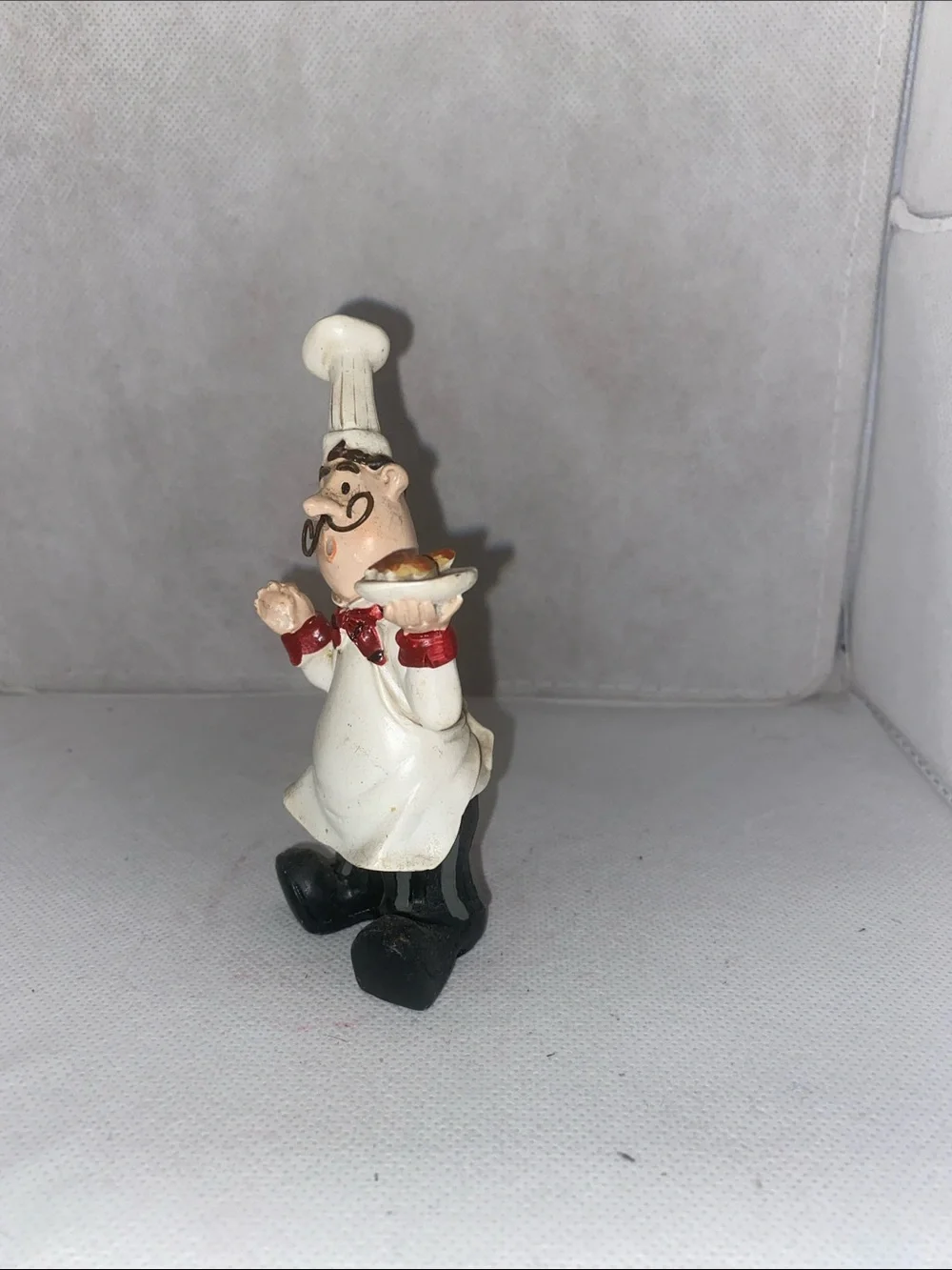Source Unknown White and Black Ceramic Chef Figurine with Red Accents